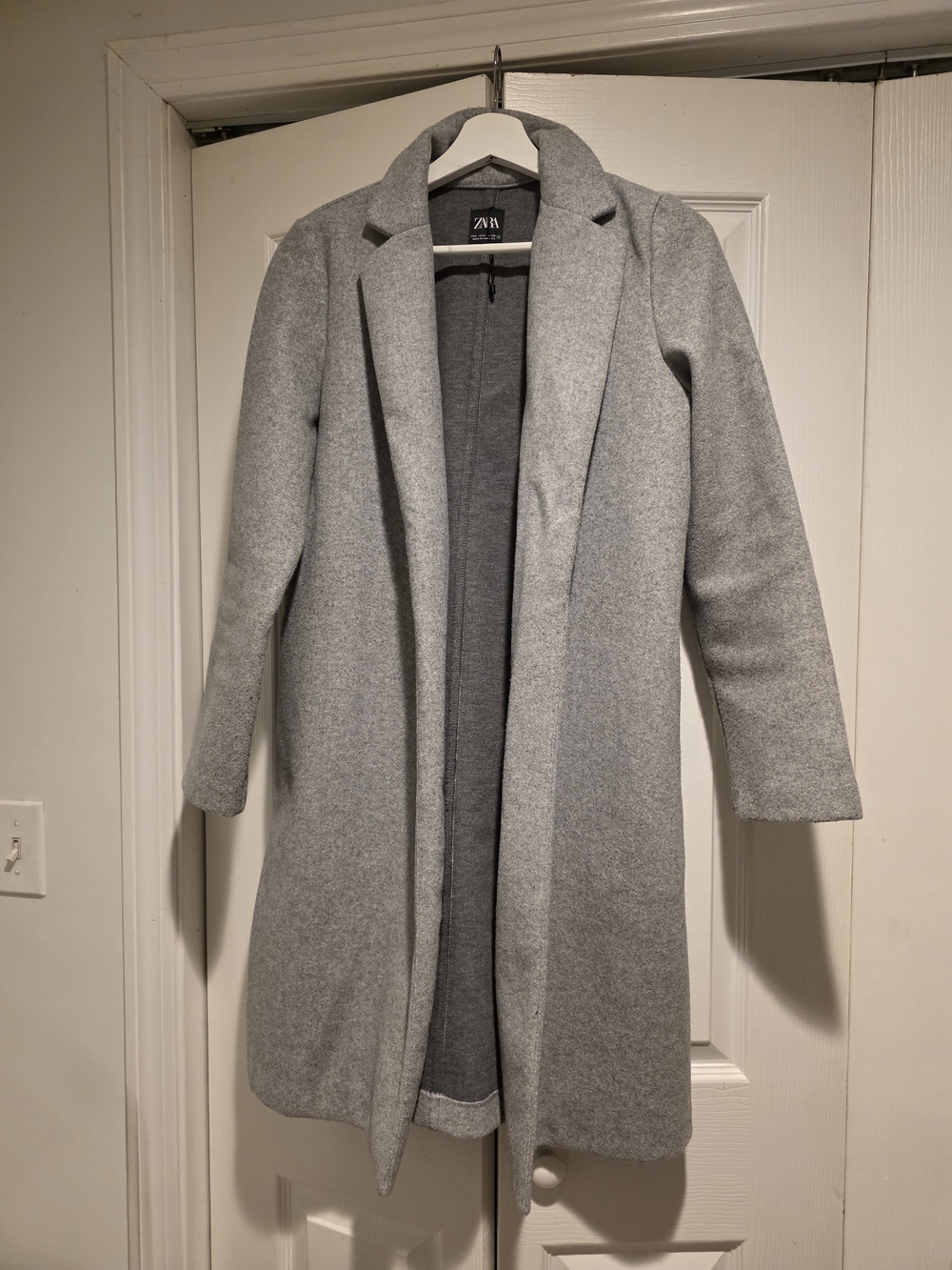 Zara Women’s Light Gray Wool-Blend Long Coat